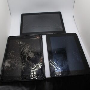 Lot of 4 Mixed Tablets iPad Amazon Sky Devices Cracked Screens‎ AS IS For Repair